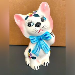 Unique Vintage kitsch anthropomorphic kitty cat ceramic bank Napco Japan MCM 👀